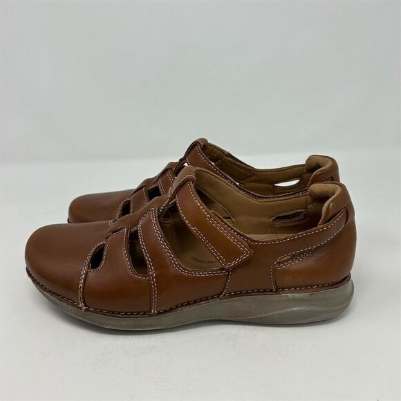 Clarks Unstructured Brown Leather Strappy Closed Toe Sandals Size 8.5 W Casual - Picture 6 of 12